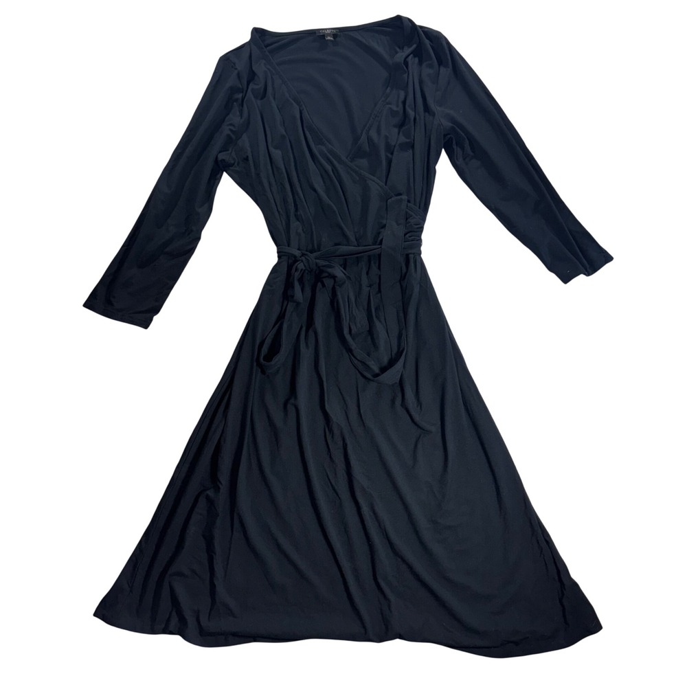 Talbots‎ Petites Black Wrap Dress Long Sleeve Tie Waist Career Casual LP